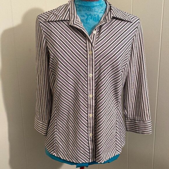 Worthington Stretch Button Up 3/4 Sleeve Stripped Womens Top Size L - Picture 1 of 7